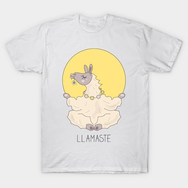 Llamaste illustration - cute llama meditating T-Shirt by SooperYela